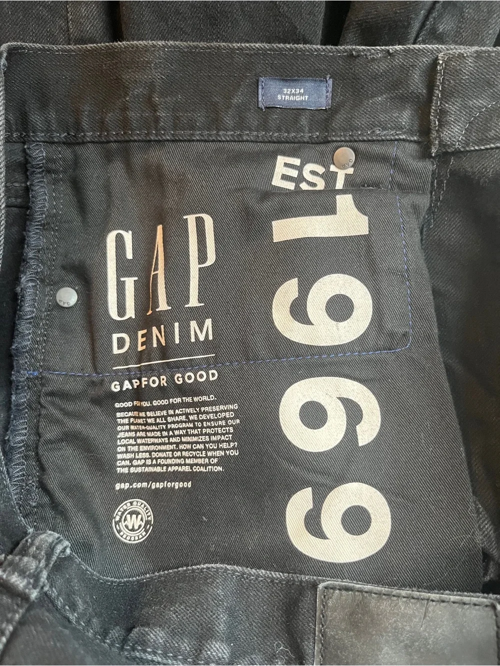 GAP 32x34 Men's Black Straight-Leg Jeans 100% Cotton